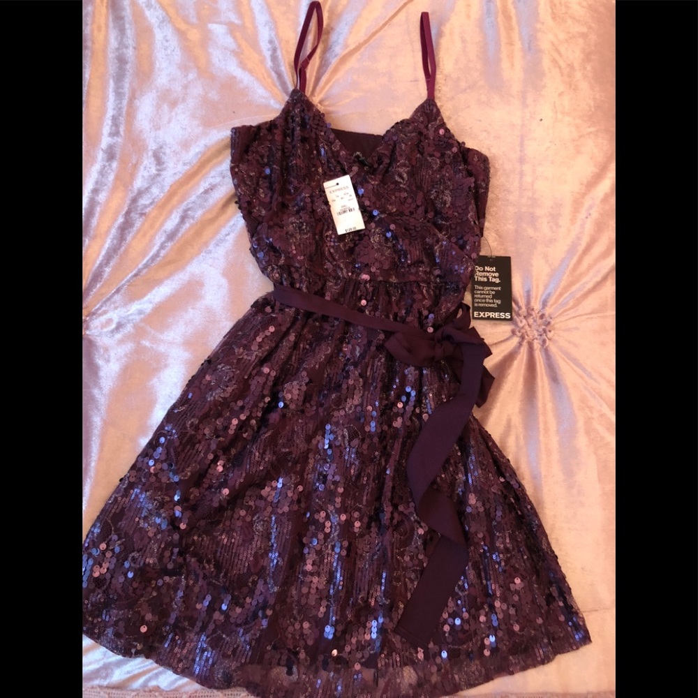 Sexy wine color party dress, sequins work on net